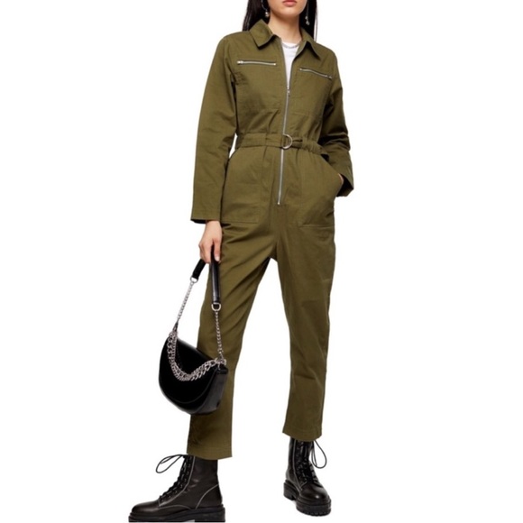 Topshop Pants - Topshop Mabel aviator jumpsuit size small Black size 4 NWOT army green